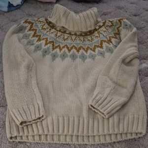 Rachel Zoe Cream and Gold Patterned Turtleneck Sweater